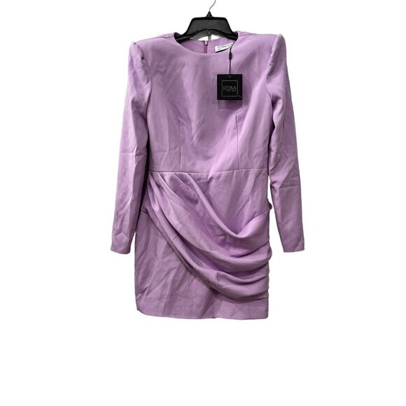 New MAC DUGGAL Size 10 Long Sleeve Mini Dress with Shoulder Pads Lilac *Defect* - Picture 2 of 13